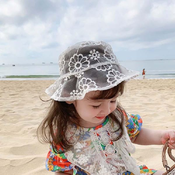 

caps & hats baby child kids fashion lace sun hat bucket hollow out cap mesh breathable protect beach casual girls summer1, Yellow
