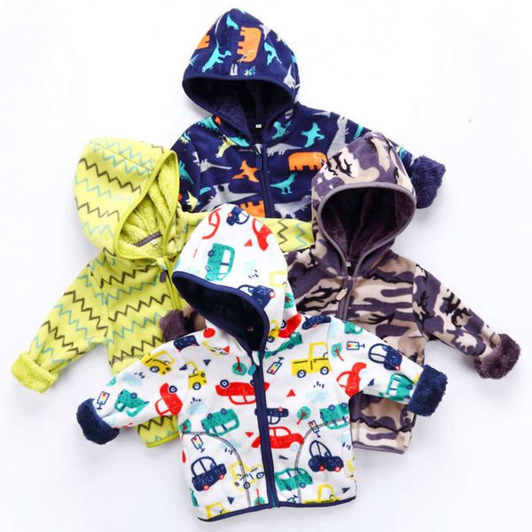 

sweater coat boys' winter fce children's girls' plush thickened baby hooded zipper shirt, Black
