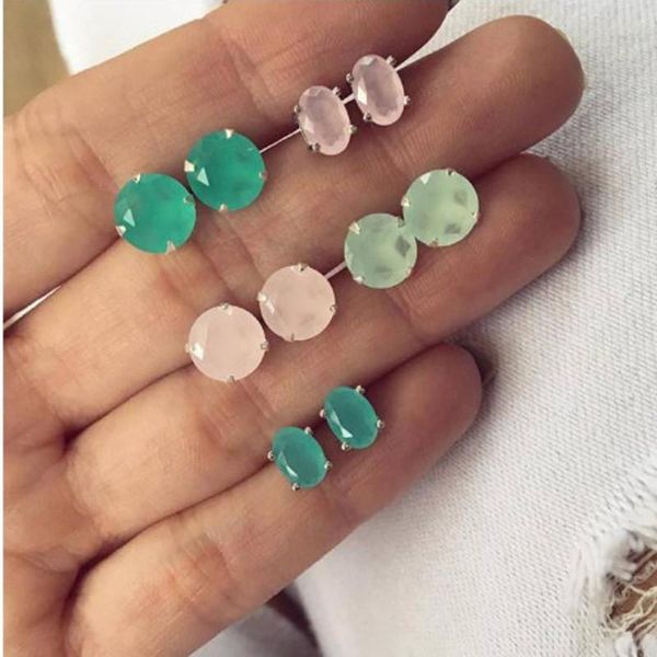 

modyle 6 design geometric round resin stud earrings set for women 2021 brinco female handmade earrings statement jewelry, Golden;silver