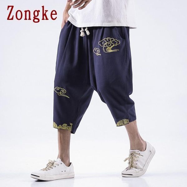 

men's pants zongke 2021 cloud embroidery men trousers casual joggers sweatpants hip hop streetwear male plus size m-5xl1, Black