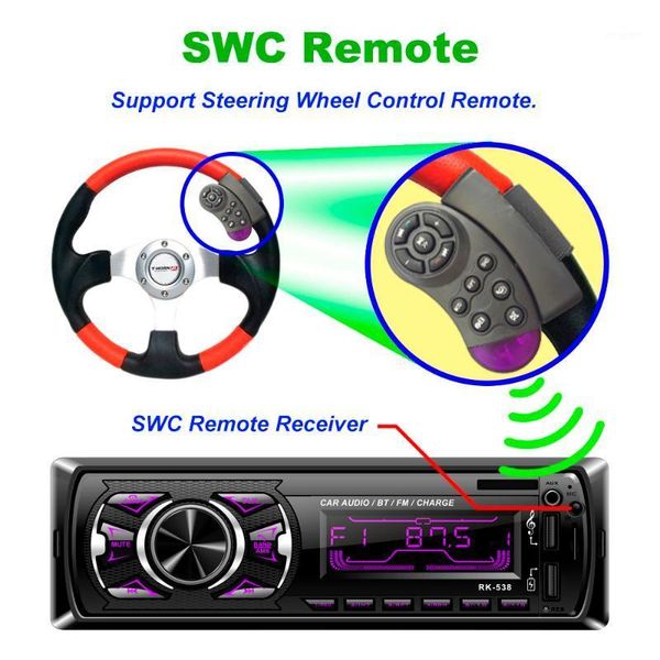 

dc 12v car stereo audio in-dash aux input fm receiver sd usb mp3 radio player built-in bluetooth + microphone #zer1