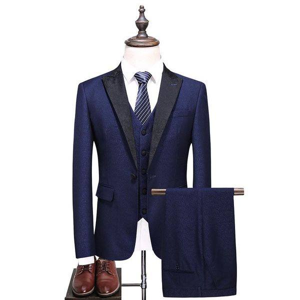 

men's suits & blazers men 3 pieces royal blue business wear wedding suit groomsman tuxedos formal man with black buttons, White;black