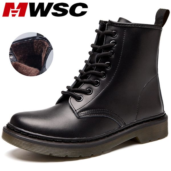 

mwsc marten boots for women ladies genuine leather ankle boots shoes winter fur lining boots female motorcycle shoes women c1011, Black;white