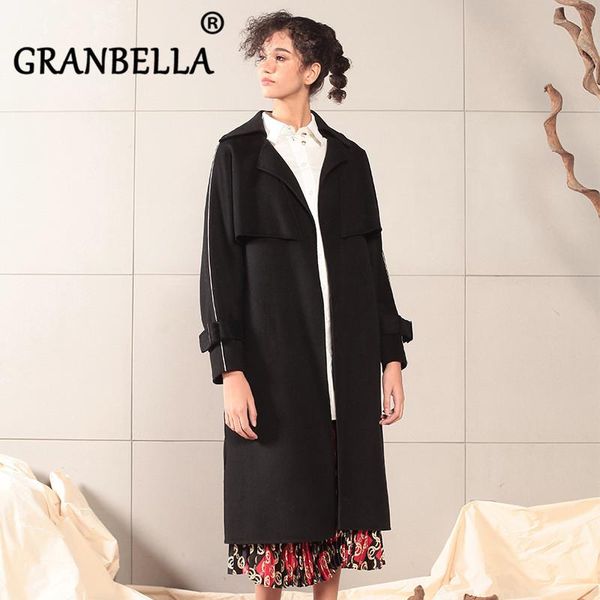 

women elegant winter wool overcoat long bandage woolen coat cardigan loose plus size abrigos mujer manteau femme hiver, Black