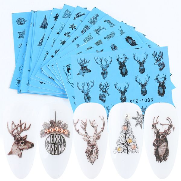 

2020 16pc/set new christmas water winter decals stickers set manicures decor nail art animal foil wraps nfstz1082-1097-1