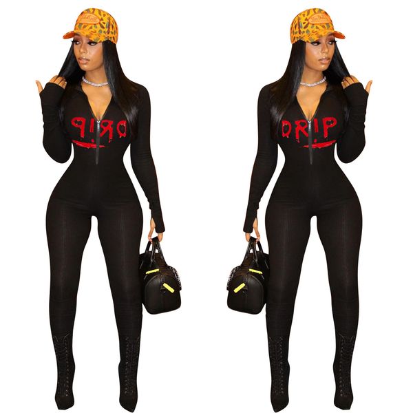 

fashion printed jumpsuit women's rompers casual style letter print jumpsuits women zipper selling rompers, Black;white