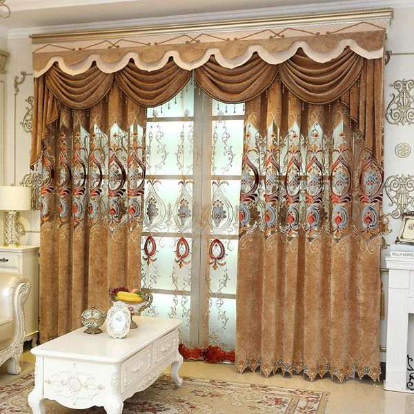 

custom curtains high grade european livingroom chenille hollow embroidered bedroom blackout curtain tulle valance drape m705