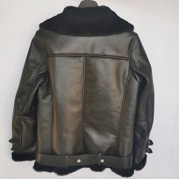 

fashion shearling fur coat winter warm 100% soft rough crack sheepskin wool jacket women shearling jacket plus size m370 lj201203, Black
