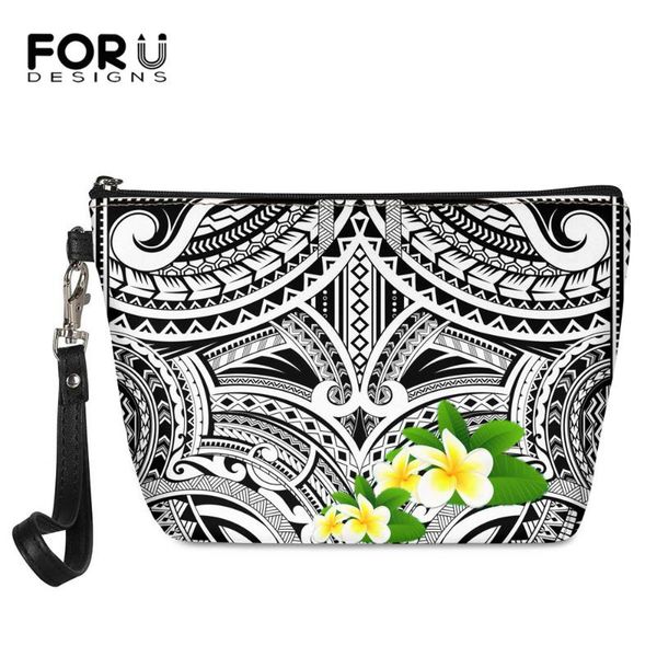 

forudesigns luxury ladies cosmetic bag polynesian tribal and flower pattern portable ladies makeup bag travel organizer new
