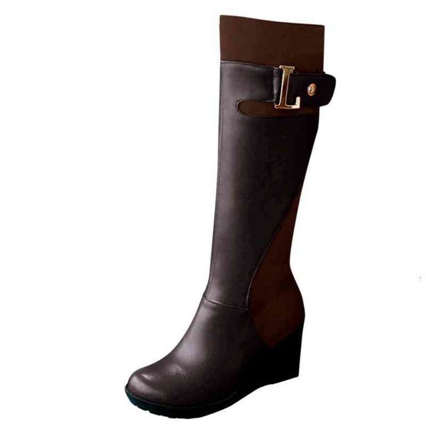 

high-tube boots women's wedge belt buckle side zipper knight ladies shoes1, Black