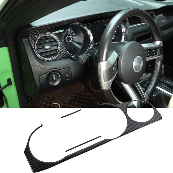 Pannello decorativo per cruscotto auto, rivestimento in fibra di carbonio 3 pezzi per Ford Mustang 2009-2013 accessori interni auto