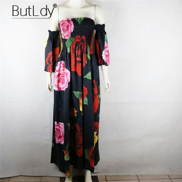 

print big red floral flower long floor-length maxi dress women 2020 strapless summer beach dress boho bohemian sundress lj201202, Black;gray