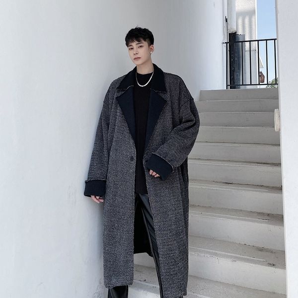 

2020 men vintage wool long trench outerwear male winter streetwear border broken cardigan coat nrmh, Black;brown