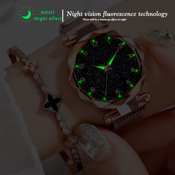 

women watch starry sky magnetic luminous watches ladies luxury rhinestone quartz wristwatch female clock fashion creative watch, Slivery;brown