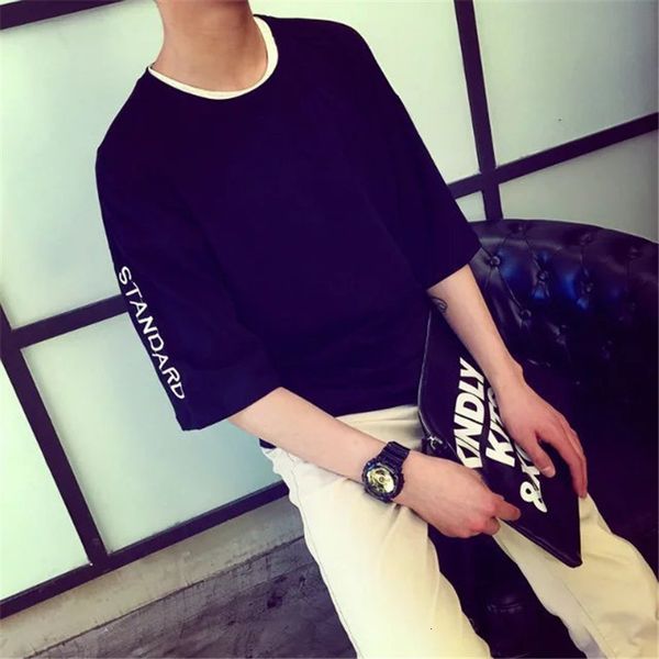 

summer fashion korean loose short half sleeve t-shirt men's wear, White;black