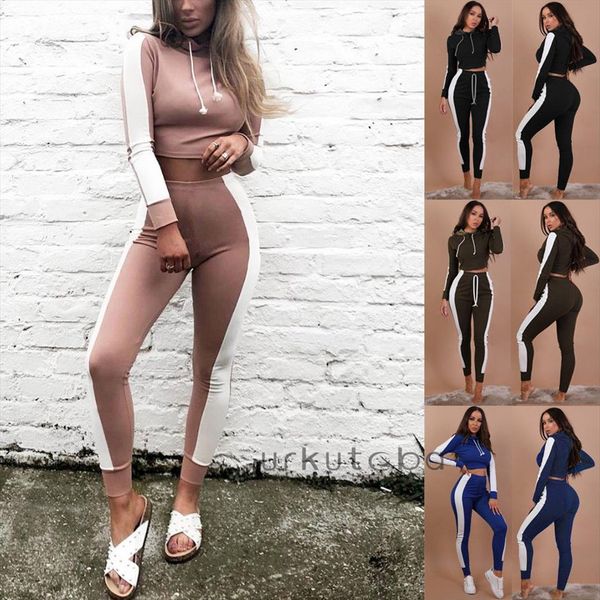 

новые моды эпикировка наборы женщины с длинным рукавом с капюшоном толстовки crop top длинные штаны 2 шт повседневная одежда уличная set эпи, Gray