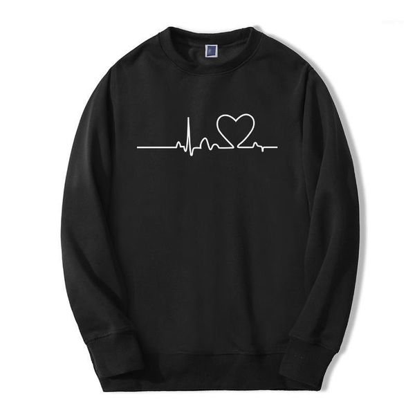 

funny men clothing love heartbeat funny 2020 new style spring winter fashion men sweatshirt print hip hop fashion casual hoodies1, Black