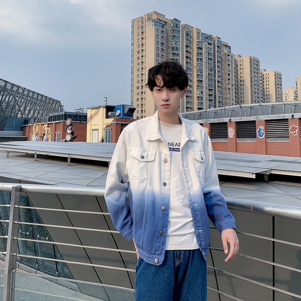 

2021 new jacket male female jeans spring and fall couple gradient mid length bf denim fashion hanz, Black;brown