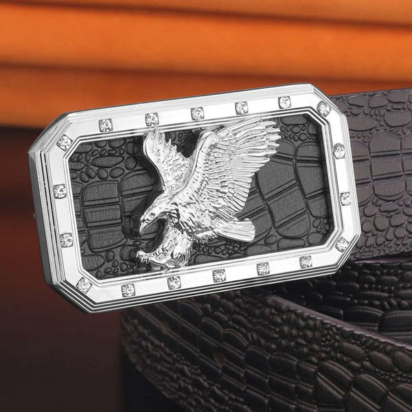 

creative eagle head korean fashion young people's men's leather smooth buckle crocodile pants belt, Black;brown
