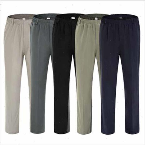 

summer thin section casual pants men silk mens trousers extra large size high waist elastic waist dad pants men clothes, Black