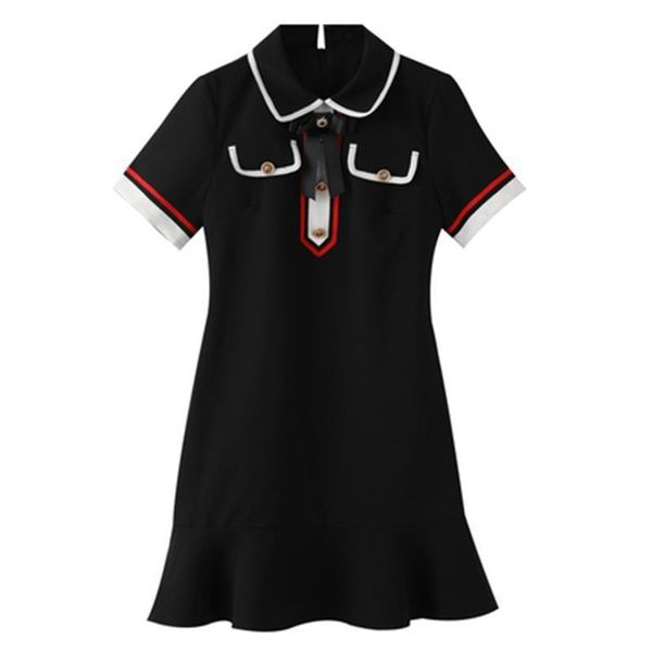 

женщины вязаные белый черный turn воротник лук с коротким рукавом мини русалка платье лето d2581 перевозка груза падения, Black;gray