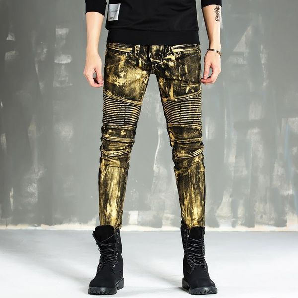 

men's jeans 2y slim body painting personalized art pants small straight tube motorcycle wholesale custom, Blue