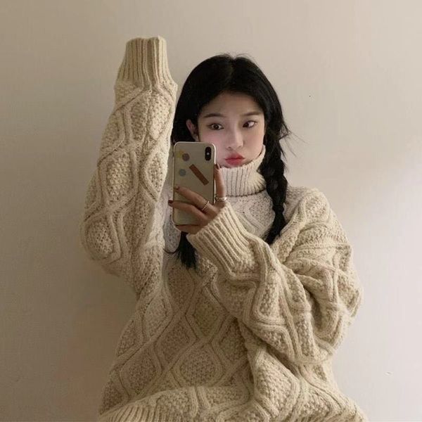 

new warm 2021 winter thickened torsion turtleneck ladies'turtleneck student loose sweater jacket m17a, White;black