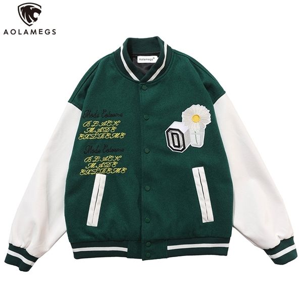 

aolamegs cartoon house flowers letter embroidery harajuku baseball jacket men coats high street bomber jackets 3 color optional 201104, Black;brown