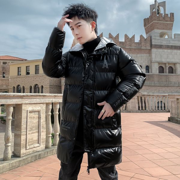 

2020 men's down hooded medium length winter cotton padded jacket, leisure fashion, middle-aged and young, Black