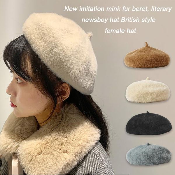 

korean beret hats delicate exquisite soft comfortable feel british style autumn winter vintage women beanie painter cap1, Blue;gray