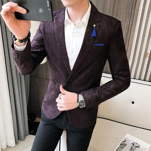 

hoo 2020 men's autumn fashion casual rose jacquard suit youth handsome slim blazer1, White;black