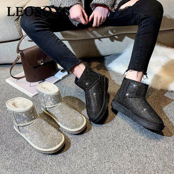 

women snow boots ladies rhinestone shoes woman warm boots female fashion flats girls brand ankle black shoes winter new