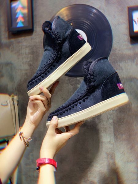 

winter sneaker women shoes handwork designer luxury women snow boots ankle boots fur genuine leather sheepskin real leather, Black