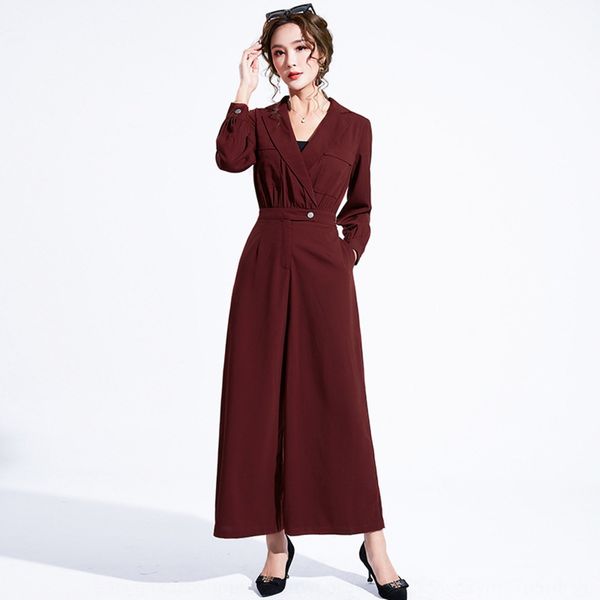 

2019 lantern autumn new women's professional temperament v-neck lapel micro lantern sleeve elegant slim fit jumpsuit for women ygc2y, Gray