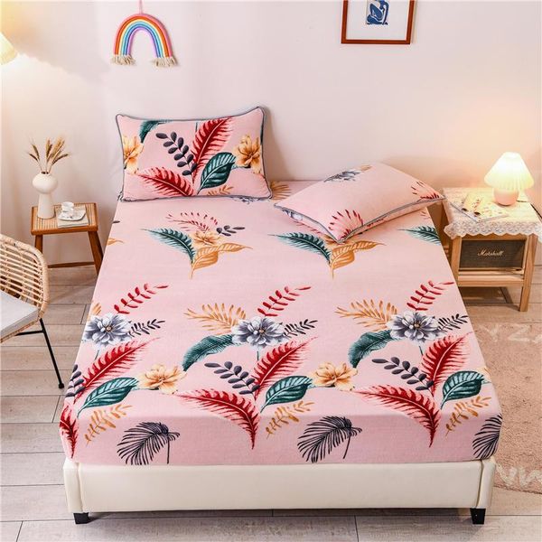 

sheets & sets flannel bedding linens twin/full/queen/king drap housse flower pattern flat sheet winter warm mattress cover180*200cm