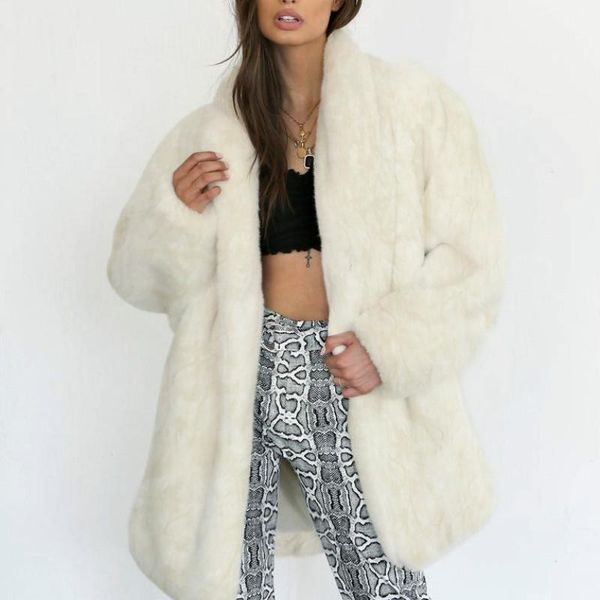 

women thick plush warm faux fur coat in cream woman winter fluffy jackets trench in soft touch1, Black