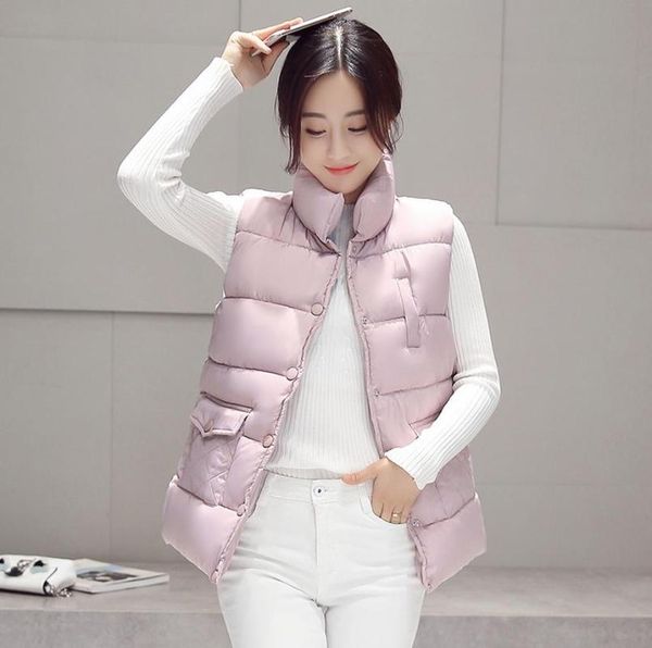 

women winter large pocket button vest women's vest jacket sleeveless down cotton slim waistcoat warm female, Black;white