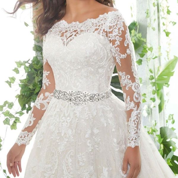 

tuliper luxury flower wedding dress belt bridal satin sash band girdle rhinestone evening prom dresses waistband b qylsbb, White