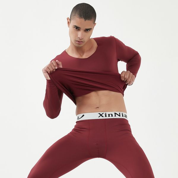 

mens seamless warm underwear suits v-neck long johns plus fleece cotton thermal 2 piece set winter underwear drop shipping, Black;pink