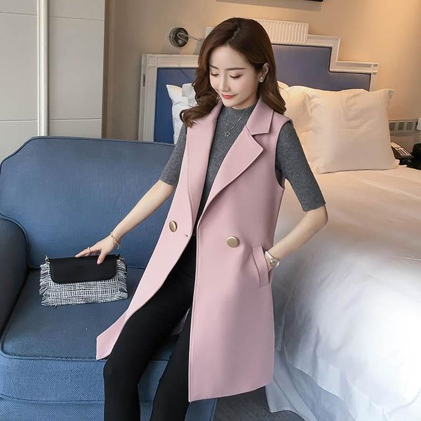 

fashion windbreaker vest women spring sleeveless office blazer women vest chaleco mujer elegant long trench coat outerwear c5342, Black;white