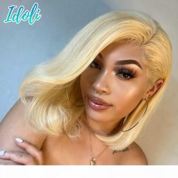 

idoli hair 13x4 lace front malaysian straight omber bob lace front wigs color blonde wig short wigs human hair for women, Black;brown