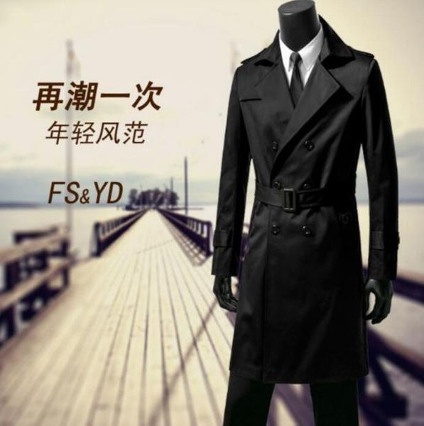 

men's trench coats black mens spring autumn man double breasted long coat men clothes slim business casual overcoat sleeve 9xl, Tan;black