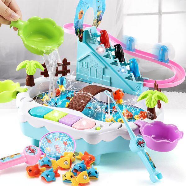 

toy fish pool set baby 1-3 2 years educational toys magnetic fish penguin swimming washers reel sand water table toddler games 1018