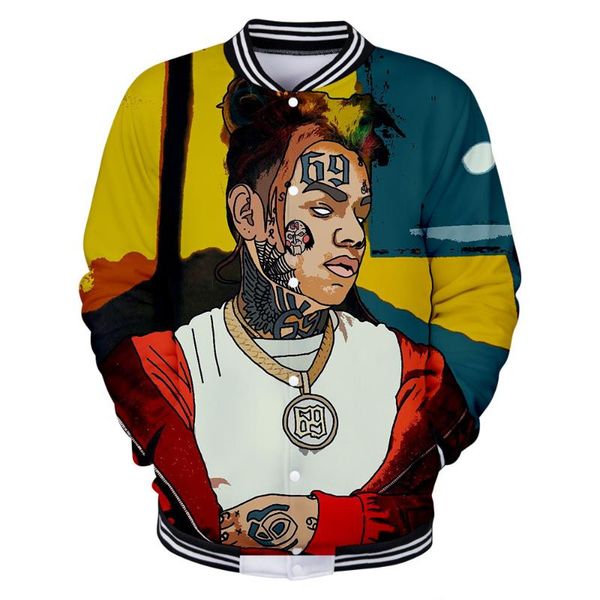 

wintet mens bomber jackets 2020 hip hop rapper tekashi 69 6ix9ine 3d baseball jacket male female tekashi69 men hoodie sweatshirt, Black