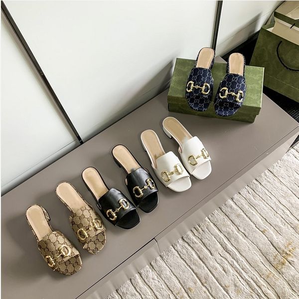 

luxury designers women's leather slides sandal horsebit gold-toned outdoor lady beach sandals casual slippers ladies comfort walking sh, Black