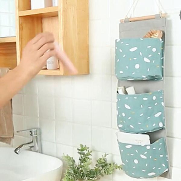 

hanging storage bag floral print household hanging ditty bag commodity shelf, green/blue/pink/gray1