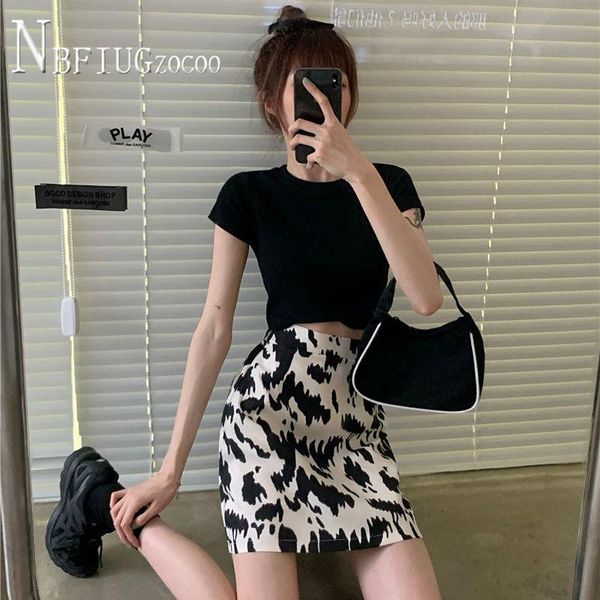 

ретро гонконг стиль коровы пакет hip mini женщины юбка линия женские юбки, Black