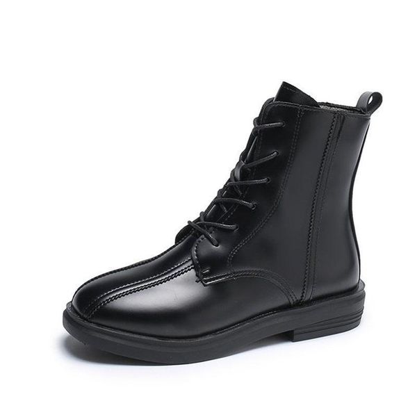 

boots autumn winter low heels women shoes leather all-match british style short bootie non-slip motorcycle ankle botas de mujer, Black