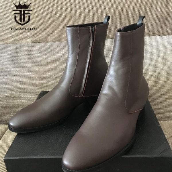 

fr.lancelot new 2020 men boots dark brown booies zip up real leather shoes men mujer botas party shoes mens walking boots1, Black