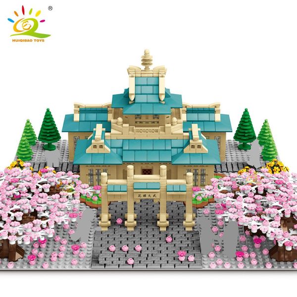 

huiqibao 2529pcs sakura flower cherry blossom season courtyard building blocks city architecture view mode bricks children toys sqcuie